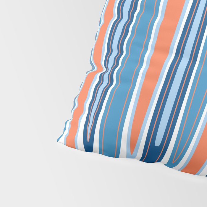 Mid Century Modern Vintage Inspired Stripes in Classic Blues and Muted Orange Pillow Sham Gallery Image 4