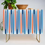 Mid Century Modern Vintage Inspired Stripes in Classic Blues and Muted Orange Credenza Gallery Image 1