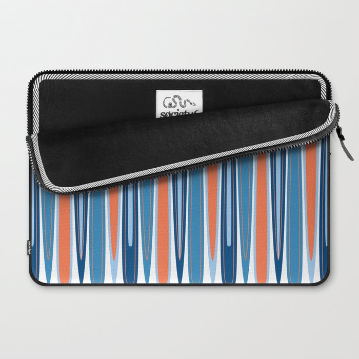 Mid Century Modern Vintage Inspired Stripes in Classic Blues and Muted Orange Laptop Sleeve Gallery Image 2
