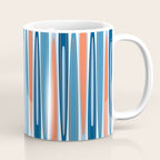 Mid Century Modern Vintage Inspired Stripes in Classic Blues and Muted Orange Coffee Mug Gallery Image 1