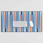 Mid Century Modern Vintage Inspired Stripes in Classic Blues and Muted Orange Desk Mat Gallery Image 1