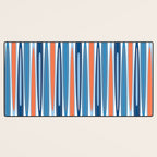 Mid Century Modern Vintage Inspired Stripes in Classic Blues and Muted Orange Desk Mat Gallery Image 3