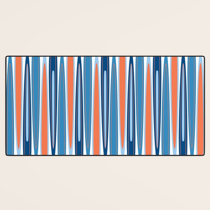 Mid Century Modern Vintage Inspired Stripes in Classic Blues and Muted Orange Desk Mat Gallery Image 3