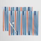 Mid Century Modern Vintage Inspired Stripes in Classic Blues and Muted Orange Placemat Gallery Image 1