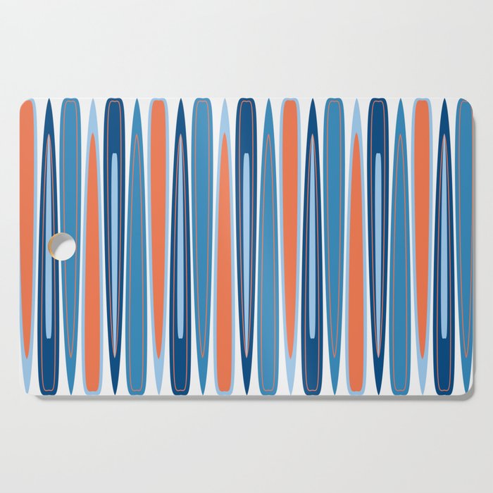 Mid Century Modern Vintage Inspired Stripes in Classic Blues and Muted Orange Cutting Board Gallery Image 1