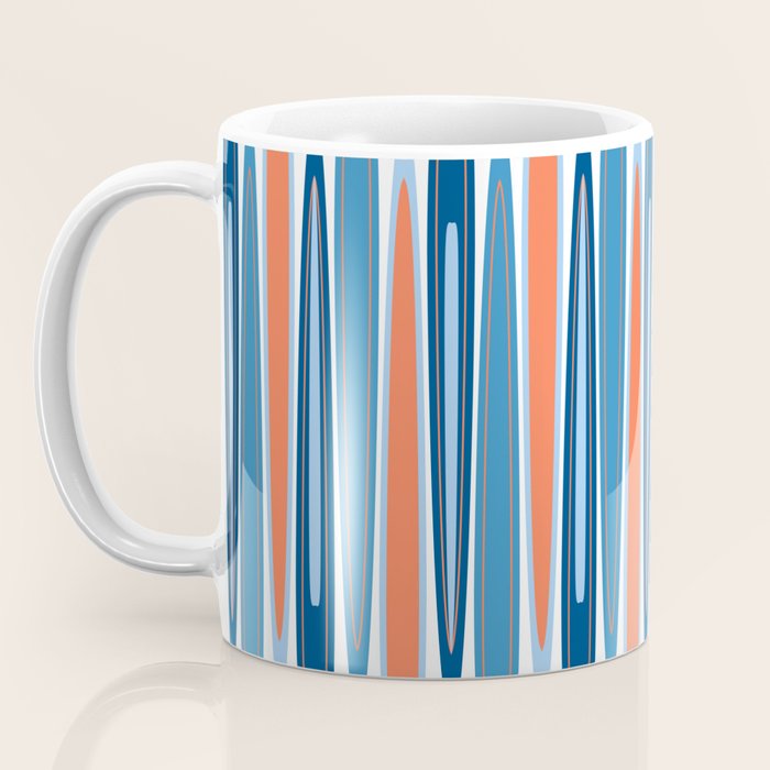 Mid Century Modern Vintage Inspired Stripes in Classic Blues and Muted Orange Coffee Mug Gallery Image 3