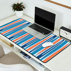 Mid Century Modern Vintage Inspired Stripes in Classic Blues and Muted Orange Desk Mat Gallery Image 2