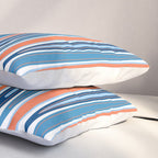 Mid Century Modern Vintage Inspired Stripes in Classic Blues and Muted Orange Pillow Sham Gallery Image 3