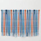 Mid Century Modern Vintage Inspired Stripes in Classic Blues and Muted Orange Wall Hanging Gallery Image 1