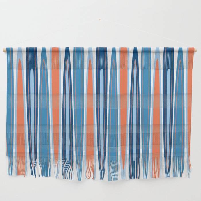 Mid Century Modern Vintage Inspired Stripes in Classic Blues and Muted Orange Wall Hanging Gallery Image 1