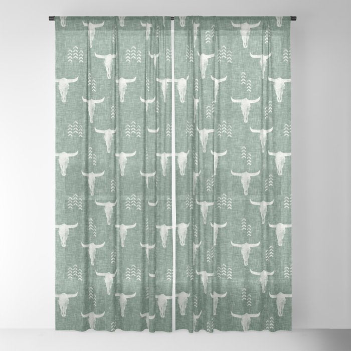 desert skulls - southwest cow skulls on sage Window Curtain Gallery Image 9