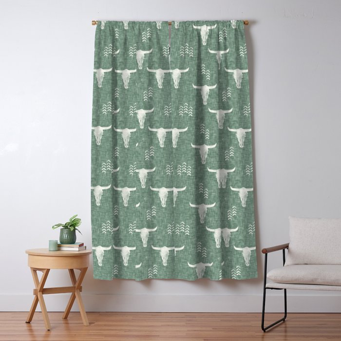 desert skulls - southwest cow skulls on sage Window Curtain Gallery Image 1
