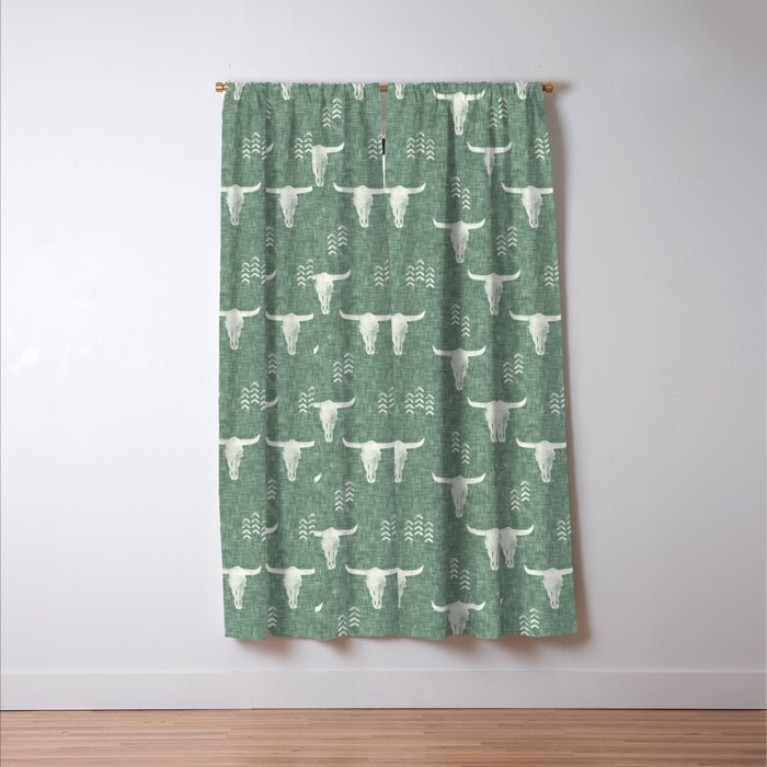 desert skulls - southwest cow skulls on sage Window Curtain Gallery Image 3