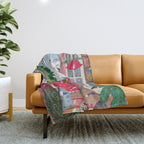 Cats in the Window at a Snowy Christmas in Bright Colours Throw Blanket Gallery Image 1