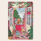Cats in the Window at a Snowy Christmas in Bright Colours Cutting Board Gallery Image 1