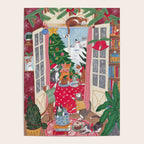 Cats in the Window at a Snowy Christmas in Bright Colours Poster Gallery Image 4