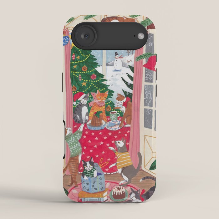 Cats in the Window at a Snowy Christmas in Bright Colours iPhone Case Gallery Image 2