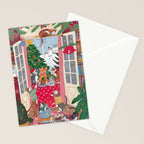 Cats in the Window at a Snowy Christmas in Bright Colours Stationery Card Gallery Image 2