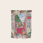 Cats in the Window at a Snowy Christmas in Bright Colours Wall Hanging Gallery Image 1