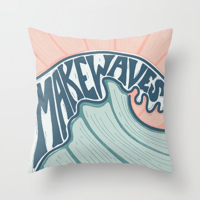 Make Waves Linocut Throw Pillow Gallery Image 1