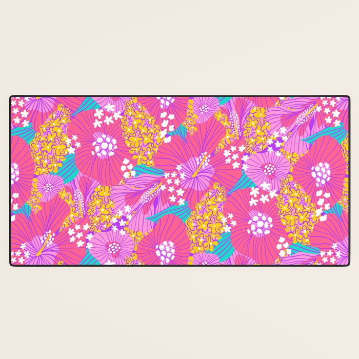 Bold Hibiscus Floral Hot Pink Summer Desk Mat Gallery Image 3