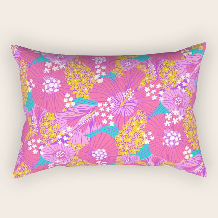 Bold Hibiscus Floral Hot Pink Summer Rectangular Pillow Gallery Image 1