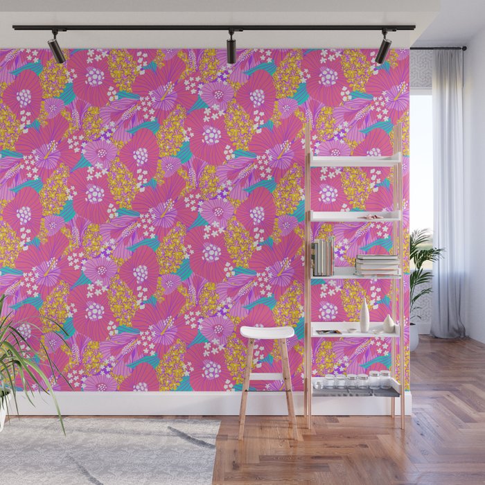 Bold Hibiscus Floral Hot Pink Summer Wall Mural Gallery Image 1