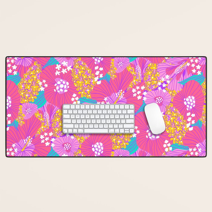 Bold Hibiscus Floral Hot Pink Summer Desk Mat Gallery Image 1