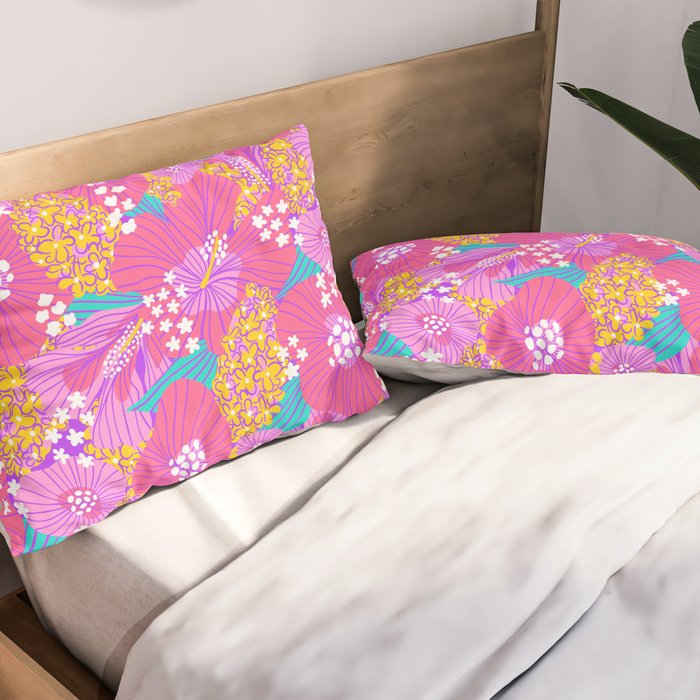 Bold Hibiscus Floral Hot Pink Summer Pillow Sham Gallery Image 2