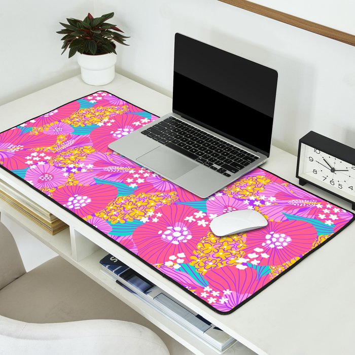 Bold Hibiscus Floral Hot Pink Summer Desk Mat Gallery Image 2