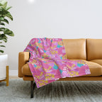 Bold Hibiscus Floral Hot Pink Summer Throw Blanket Gallery Image 1