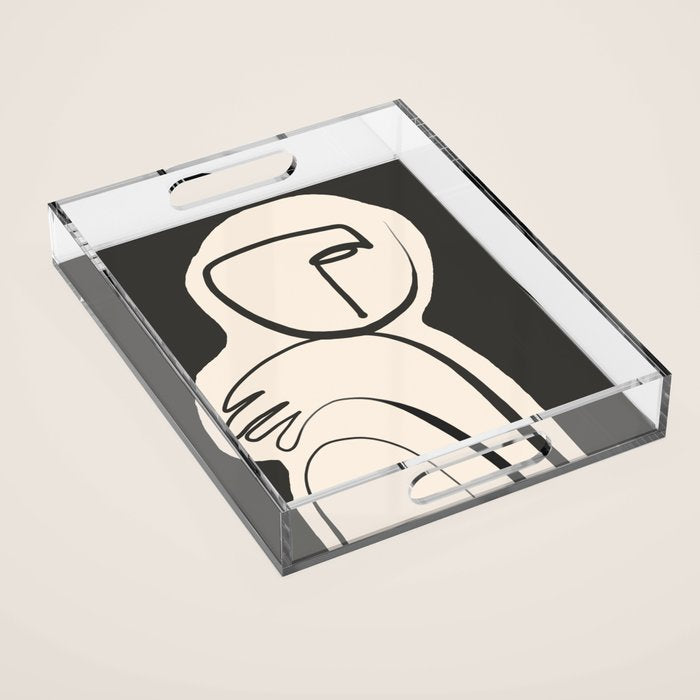 Lady Portrait Abstract Minimal  Line Art Acrylic Tray Gallery Image 1