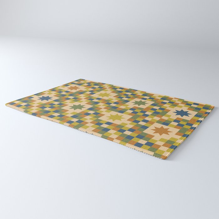 Colorful Quilt Plaid geometric pattern green and blue Rug Gallery Image 3