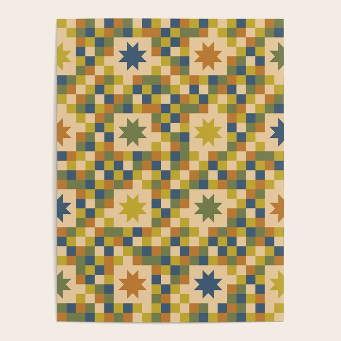 Colorful Quilt Plaid geometric pattern green and blue Poster Gallery Image 4