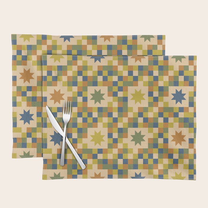 Colorful Quilt Plaid geometric pattern green and blue Placemat Gallery Image 1