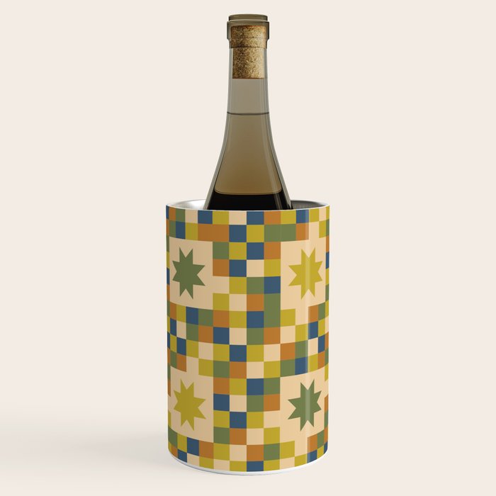 Colorful Quilt Plaid geometric pattern green and blue Wine Chiller Gallery Image 1