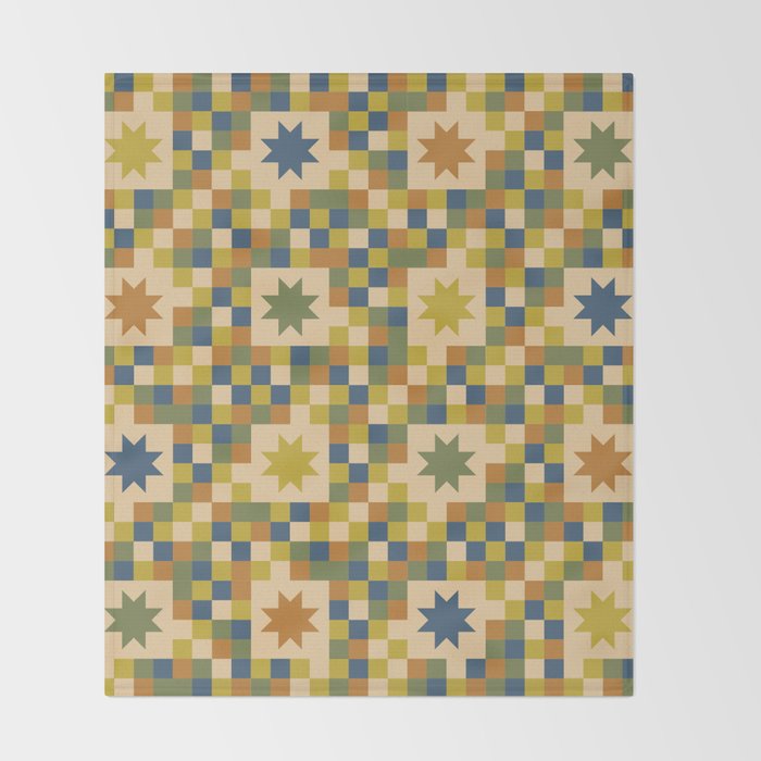 Colorful Quilt Plaid geometric pattern green and blue Throw Blanket Gallery Image 2