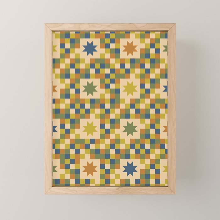 Colorful Quilt Plaid geometric pattern green and blue Mini Art Print Gallery Image 1
