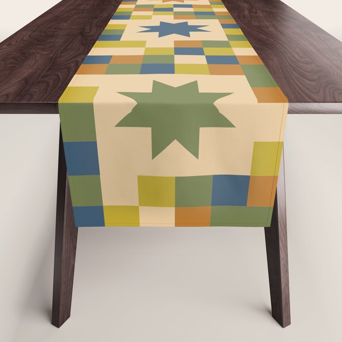Colorful Quilt Plaid geometric pattern green and blue Table Runner Gallery Image 1