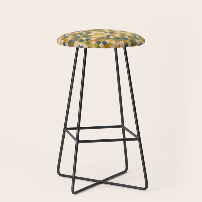 Colorful Quilt Plaid geometric pattern green and blue Stool Gallery Image 1
