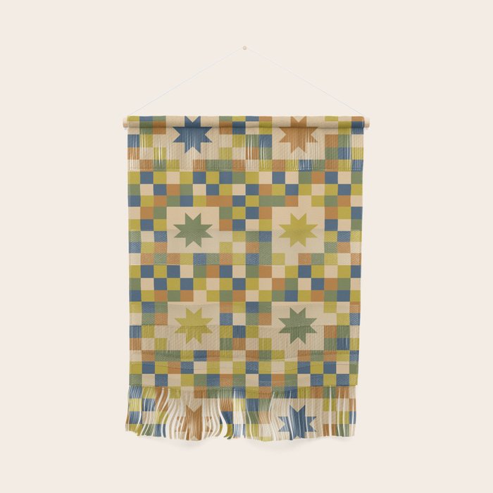 Colorful Quilt Plaid geometric pattern green and blue Wall Hanging Gallery Image 1
