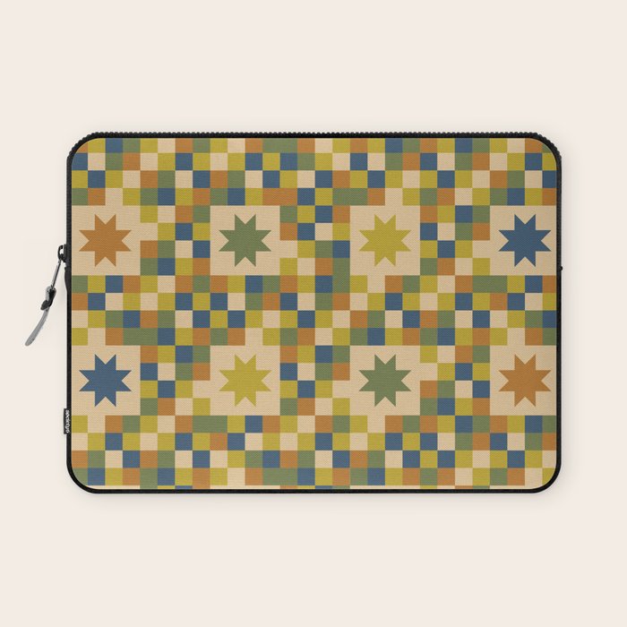 Colorful Quilt Plaid geometric pattern green and blue Laptop Sleeve Gallery Image 1