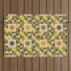 Colorful Quilt Plaid geometric pattern green and blue Outdoor Rug Gallery Image 1