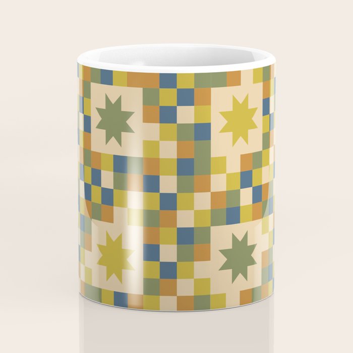 Colorful Quilt Plaid geometric pattern green and blue Coffee Mug Gallery Image 4