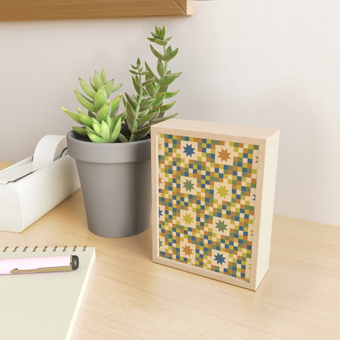 Colorful Quilt Plaid geometric pattern green and blue Mini Art Print Gallery Image 2