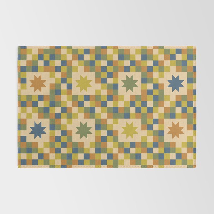 Colorful Quilt Plaid geometric pattern green and blue Rug Gallery Image 2