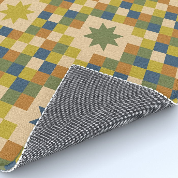 Colorful Quilt Plaid geometric pattern green and blue Rug Gallery Image 4