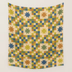 Colorful Quilt Plaid geometric pattern green and blue Wall Tapestry Gallery Image 4