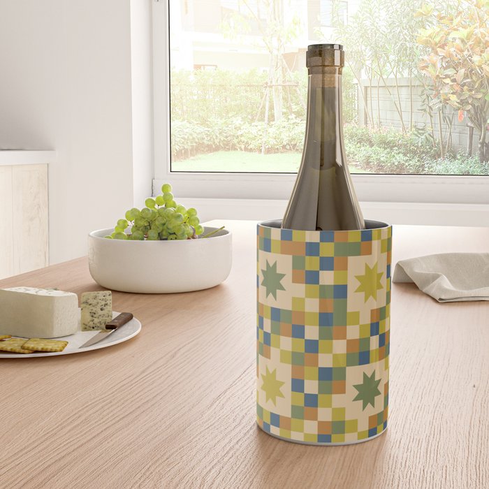 Colorful Quilt Plaid geometric pattern green and blue Wine Chiller Gallery Image 4