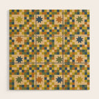 Colorful Quilt Plaid geometric pattern green and blue Wood Wall Art Gallery Image 1